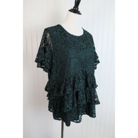 De Jour Tops - De Jour Green Lace Detail Top Size 1X